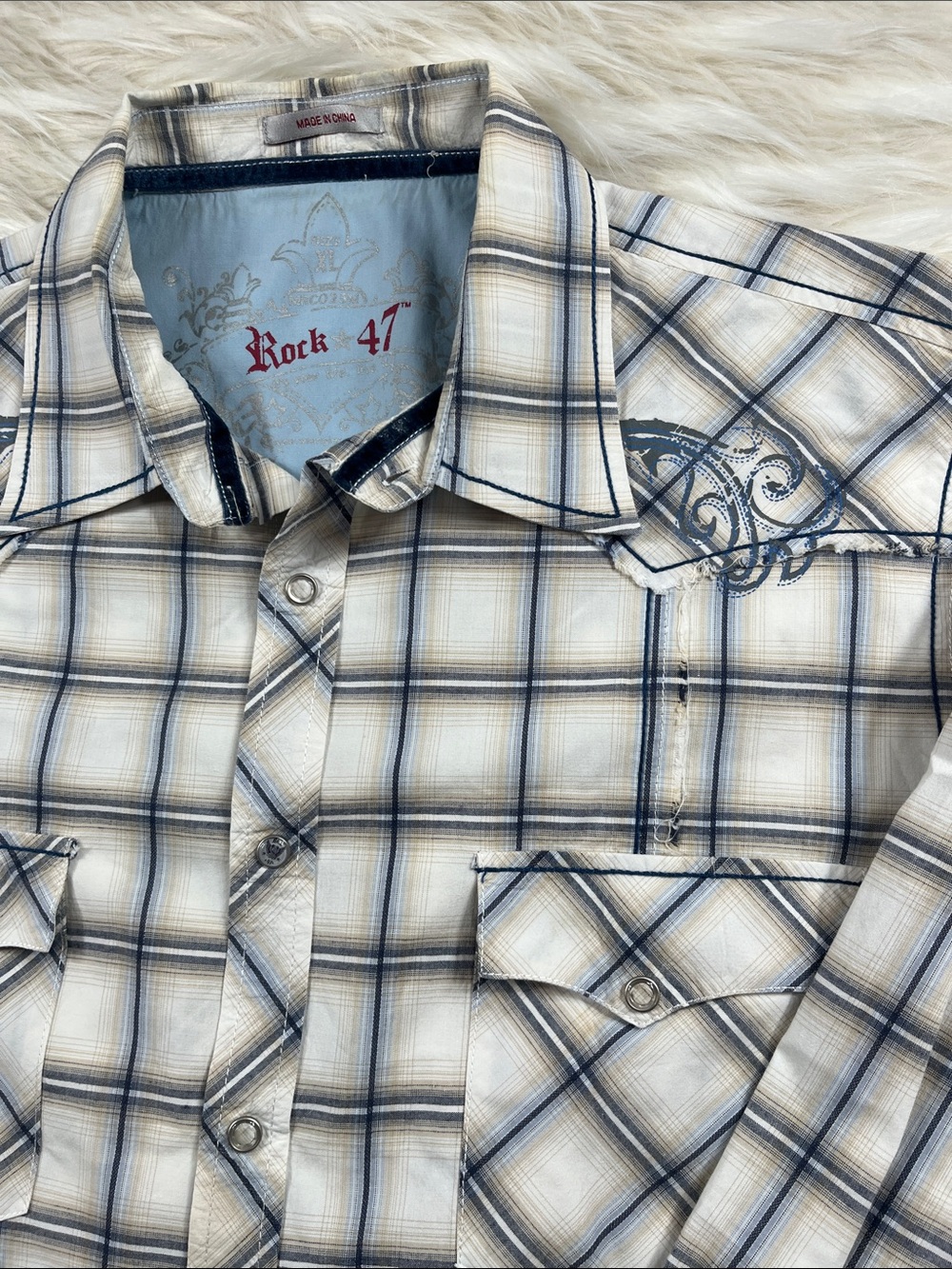 Rock 47 Snap Button Shirt XL Multi Color Plaid - Picture 2 of 6